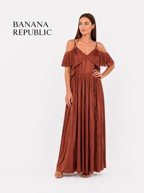 banana republic orange maxi dress Banana Republic Women's Viscose-Linen Maxi Dress Orange Floral Size XXL